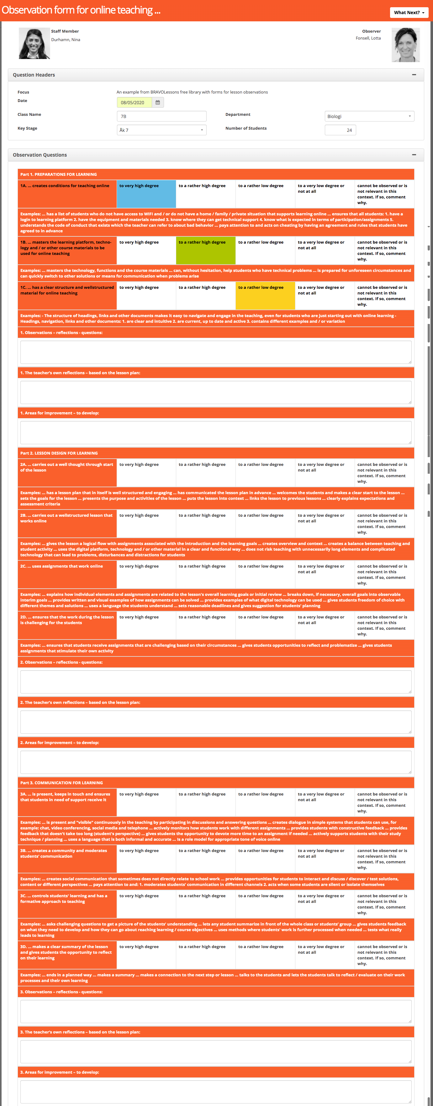 2 14 Observation Form For Online Teaching Bravolesson